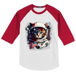 Astronaut Cat In Space Gift Flag Usa Cosmos Helmet Graphic Cute Gift Kids Colorblock Raglan Jersey