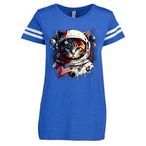 Astronaut Cat In Space Gift Flag Usa Cosmos Helmet Graphic Cute Gift Enza Ladies Jersey Football T-Shirt