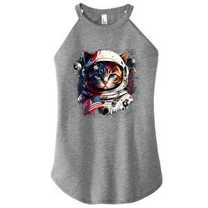 Astronaut Cat In Space Gift Flag Usa Cosmos Helmet Graphic Cute Gift Women's Perfect Tri Rocker Tank