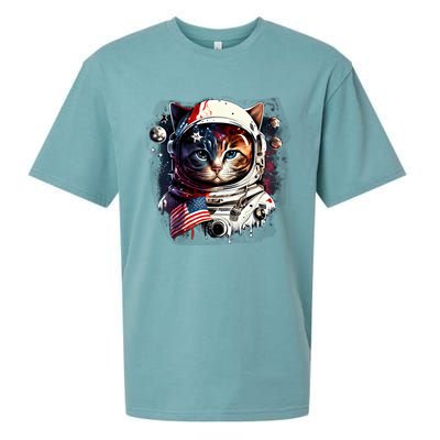 Astronaut Cat In Space Gift Flag Usa Cosmos Helmet Graphic Cute Gift Sueded Cloud Jersey T-Shirt