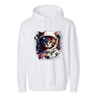 Astronaut Cat In Space Gift Flag Usa Cosmos Helmet Graphic Cute Gift Garment-Dyed Fleece Hoodie