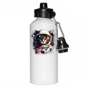 Astronaut Cat In Space Gift Flag Usa Cosmos Helmet Graphic Cute Gift Aluminum Water Bottle