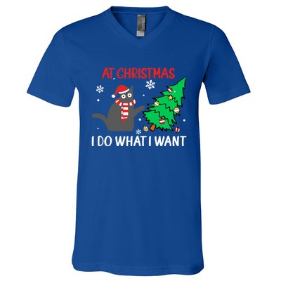 At Christmas I Do What I Want Black Cat Xmas Tree Meaningful Gift V-Neck T-Shirt