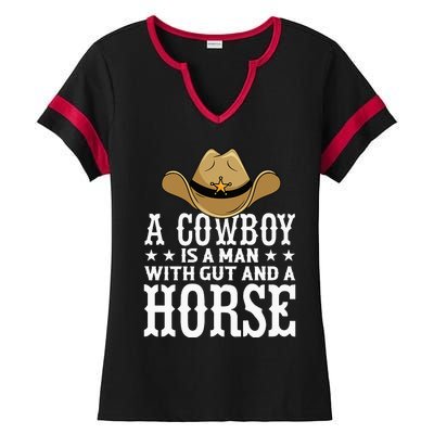 A Cow Is A Man With Gut And A Horse Cowboys Hat Cow Ladies Halftime Notch Neck Tee