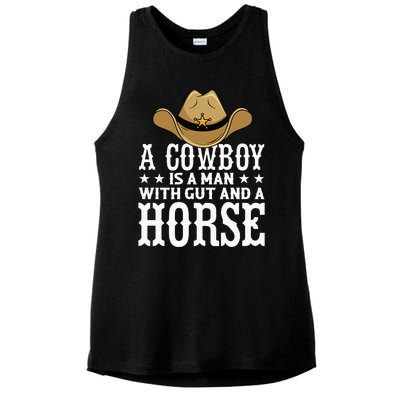 A Cow Is A Man With Gut And A Horse Cowboys Hat Cow Ladies PosiCharge Tri-Blend Wicking Tank