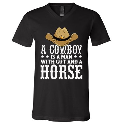 A Cow Is A Man With Gut And A Horse Cowboys Hat Cow V-Neck T-Shirt