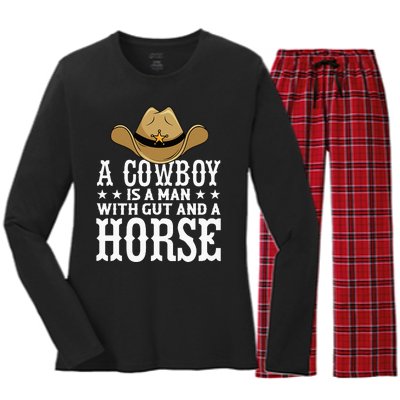 A Cow Is A Man With Gut And A Horse Cowboys Hat Cow Women's Long Sleeve Flannel Pajama Set 