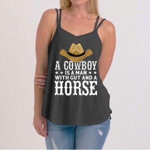 A Cow Is A Man With Gut And A Horse Cowboys Hat Cow Women's Strappy Tank