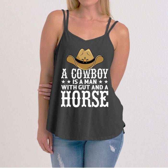 A Cow Is A Man With Gut And A Horse Cowboys Hat Cow Women's Strappy Tank