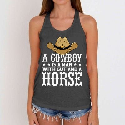 A Cow Is A Man With Gut And A Horse Cowboys Hat Cow Women's Knotted Racerback Tank