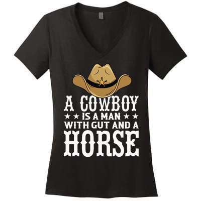 A Cow Is A Man With Gut And A Horse Cowboys Hat Cow Women's V-Neck T-Shirt