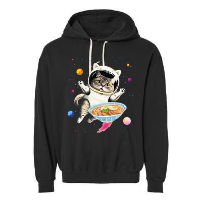 Astronaut Cat In Space With Ramen Noodles Galaxy Cat Garment-Dyed Fleece Hoodie