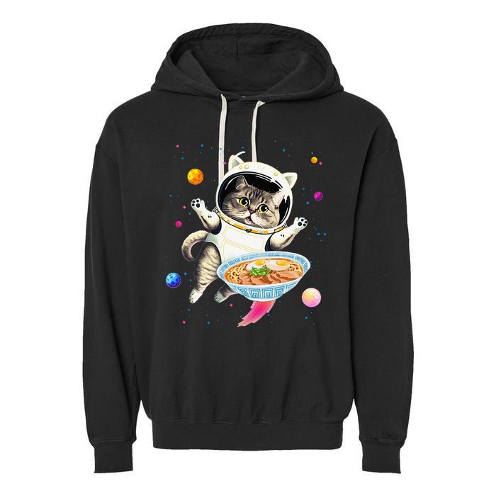 Astronaut Cat In Space With Ramen Noodles Galaxy Cat Garment-Dyed Fleece Hoodie