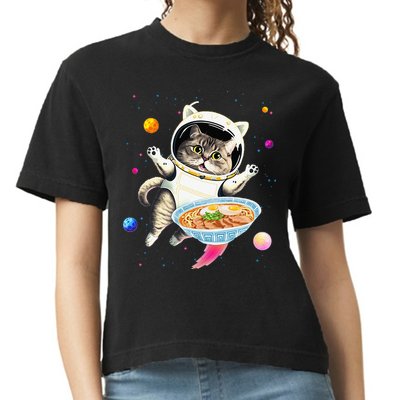 Astronaut Cat In Space With Ramen Noodles Galaxy Cat Comfort Colors Boxy T-Shirt
