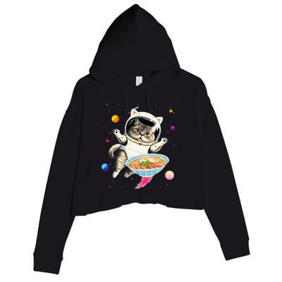 Astronaut Cat In Space With Ramen Noodles Galaxy Cat Crop Fleece Hoodie