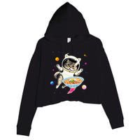 Astronaut Cat In Space With Ramen Noodles Galaxy Cat Crop Fleece Hoodie
