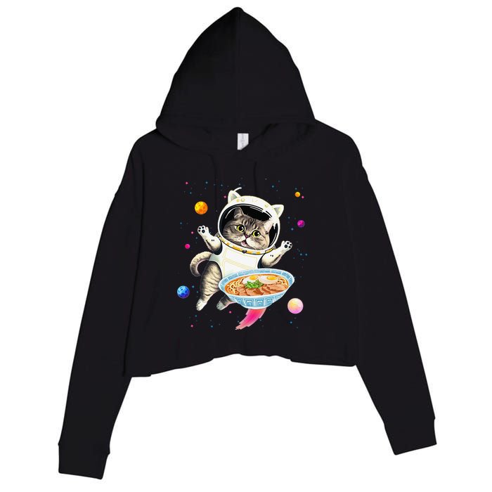 Astronaut Cat In Space With Ramen Noodles Galaxy Cat Crop Fleece Hoodie