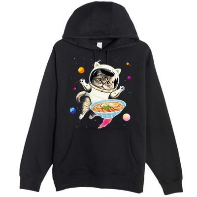 Astronaut Cat In Space With Ramen Noodles Galaxy Cat Premium Pullover Hoodie