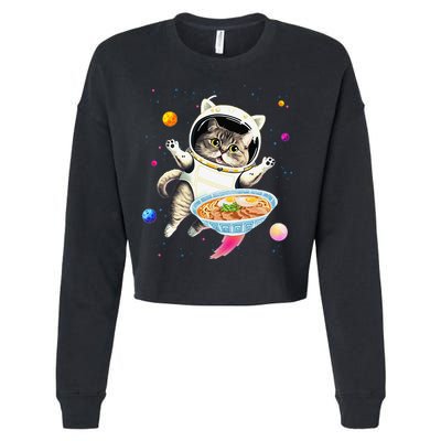 Astronaut Cat In Space With Ramen Noodles Galaxy Cat Cropped Pullover Crew