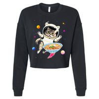 Astronaut Cat In Space With Ramen Noodles Galaxy Cat Cropped Pullover Crew