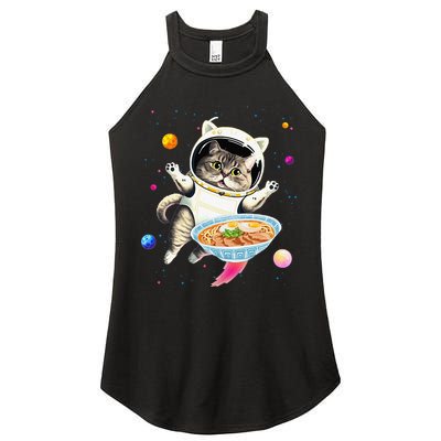 Astronaut Cat In Space With Ramen Noodles Galaxy Cat Women's Perfect Tri Rocker Tank