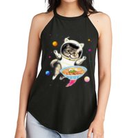 Astronaut Cat In Space With Ramen Noodles Galaxy Cat Women's Perfect Tri Rocker Tank