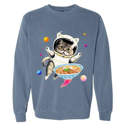 Astronaut Cat In Space With Ramen Noodles Galaxy Cat Garment-Dyed Sweatshirt
