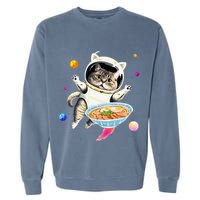 Astronaut Cat In Space With Ramen Noodles Galaxy Cat Garment-Dyed Sweatshirt