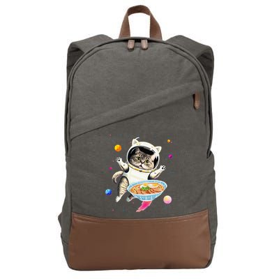 Astronaut Cat In Space With Ramen Noodles Galaxy Cat Cotton Canvas Backpack