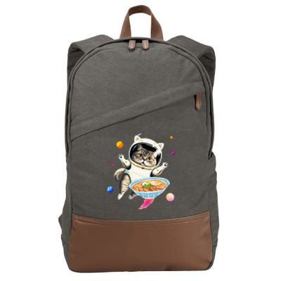 Astronaut Cat In Space With Ramen Noodles Galaxy Cat Cotton Canvas Backpack