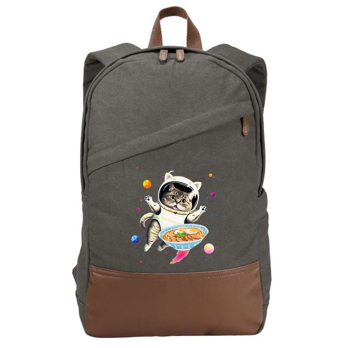Astronaut Cat In Space With Ramen Noodles Galaxy Cat Cotton Canvas Backpack