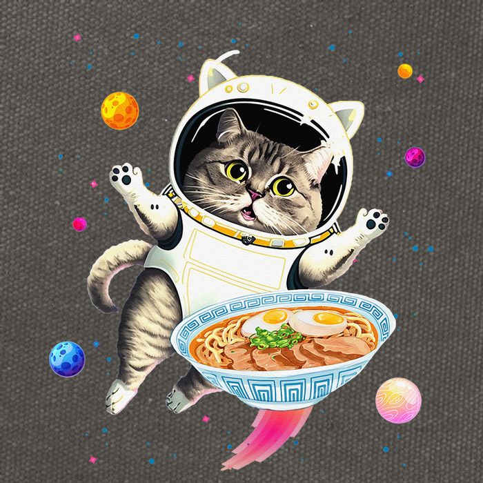 Astronaut Cat In Space With Ramen Noodles Galaxy Cat Cotton Canvas Backpack