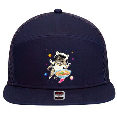 Astronaut Cat In Space With Ramen Noodles Galaxy Cat 7 Panel Mesh Trucker Snapback Hat