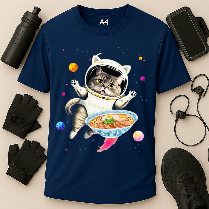 Astronaut Cat In Space With Ramen Noodles Galaxy Cat Performance Shirt