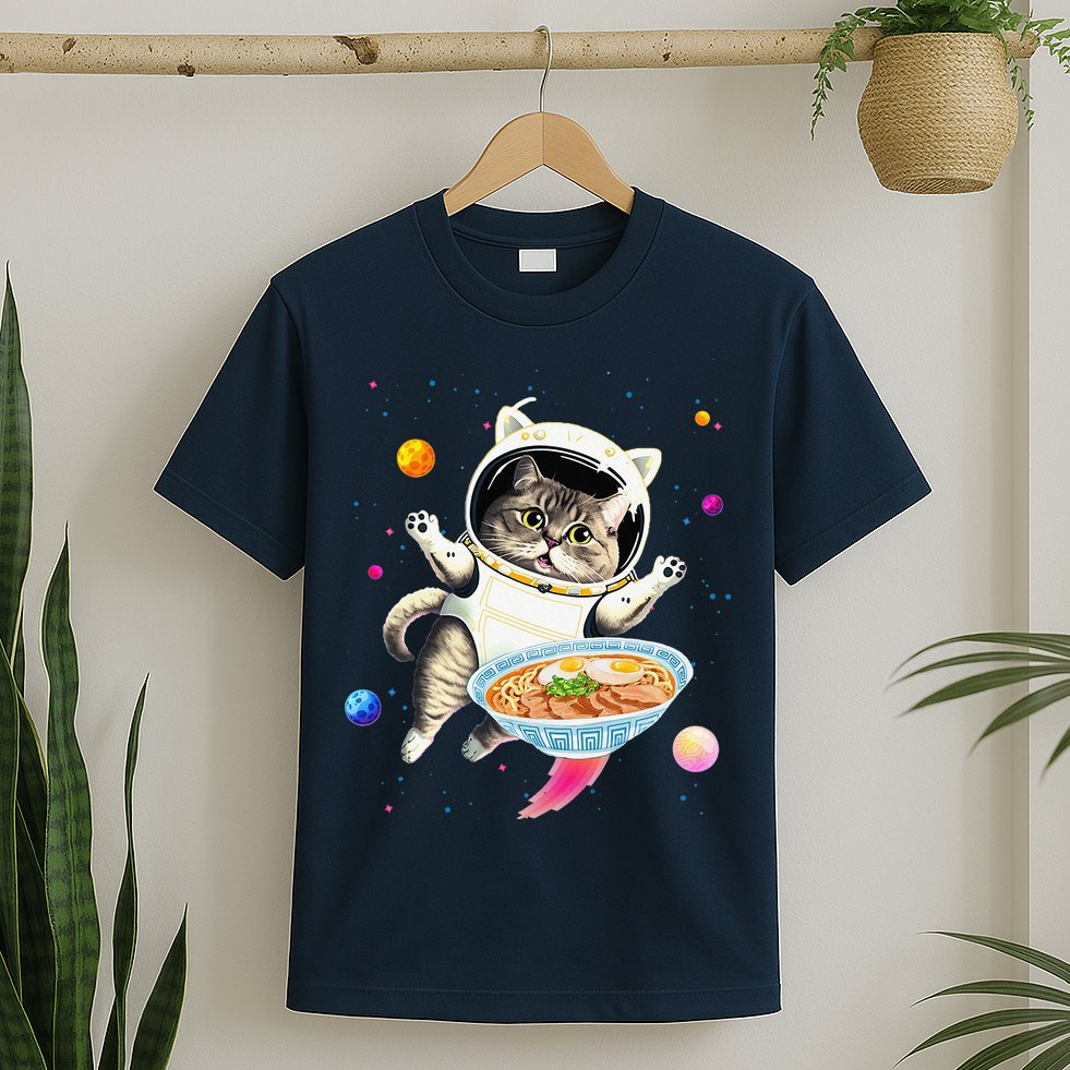 Astronaut Cat In Space With Ramen Noodles Galaxy Cat T-Shirt