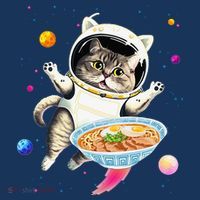 Astronaut Cat In Space With Ramen Noodles Galaxy Cat T-Shirt
