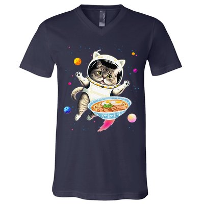 Astronaut Cat In Space With Ramen Noodles Galaxy Cat V-Neck T-Shirt