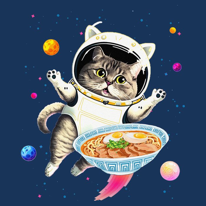 Astronaut Cat In Space With Ramen Noodles Galaxy Cat Drawstring Bag