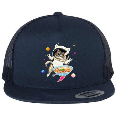Astronaut Cat In Space With Ramen Noodles Galaxy Cat Flatbill Hat