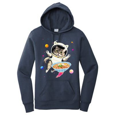Astronaut Cat In Space With Ramen Noodles Galaxy Cat Women's Pullover Hoodie