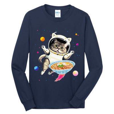 Astronaut Cat In Space With Ramen Noodles Galaxy Cat Tall Long Sleeve T-Shirt