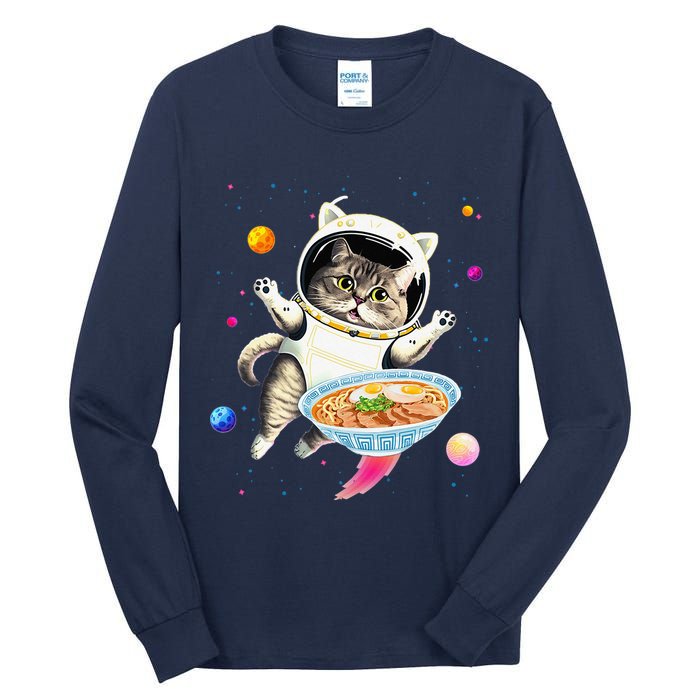 Astronaut Cat In Space With Ramen Noodles Galaxy Cat Tall Long Sleeve T-Shirt