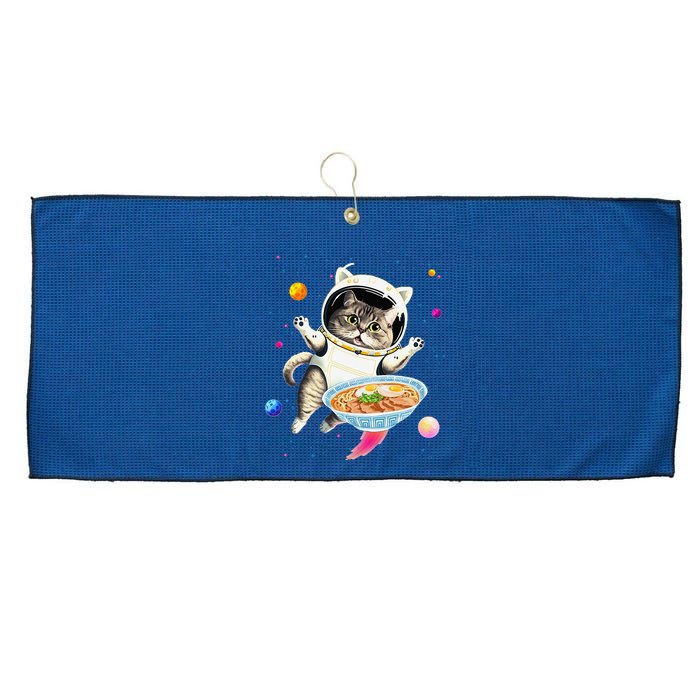 Astronaut Cat In Space With Ramen Noodles Galaxy Cat Large Microfiber Waffle Golf Towel