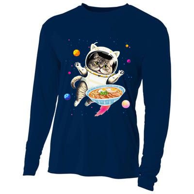 Astronaut Cat In Space With Ramen Noodles Galaxy Cat Cooling Performance Long Sleeve Crew
