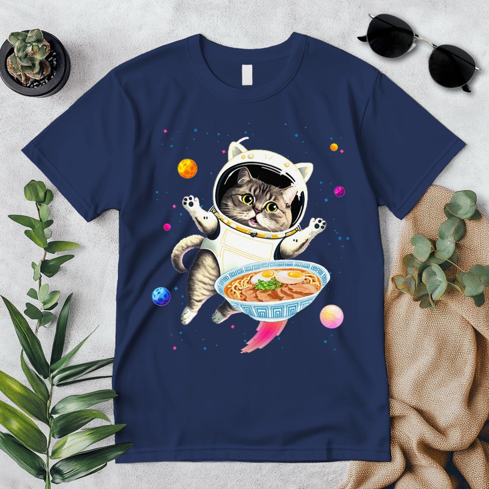 Astronaut Cat In Space With Ramen Noodles Galaxy Cat Premium T-Shirt