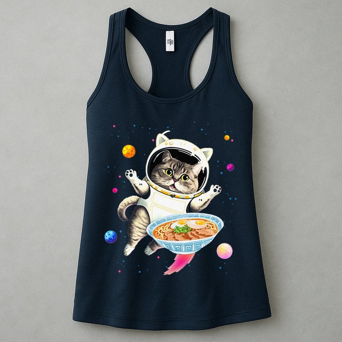 Astronaut Cat In Space With Ramen Noodles Galaxy Cat Womens Tank Top