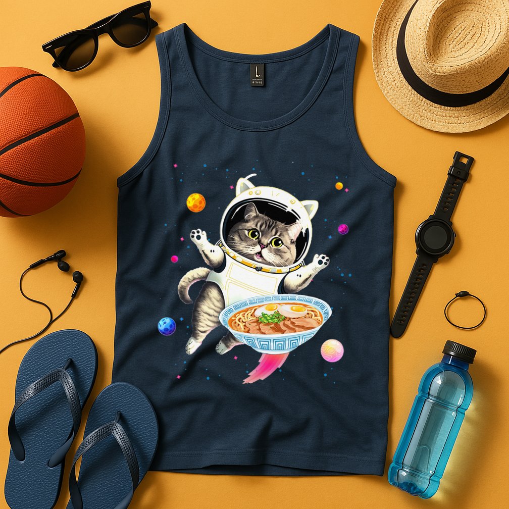 Astronaut Cat In Space With Ramen Noodles Galaxy Cat Tank Top