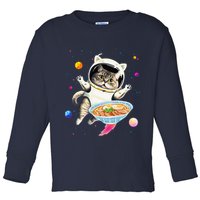 Astronaut Cat In Space With Ramen Noodles Galaxy Cat Toddler Long Sleeve Shirt