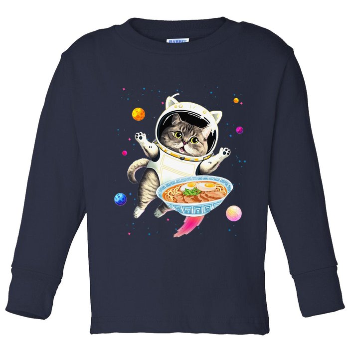 Astronaut Cat In Space With Ramen Noodles Galaxy Cat Toddler Long Sleeve Shirt