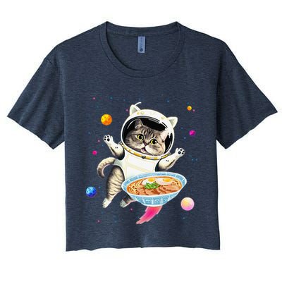 Astronaut Cat In Space With Ramen Noodles Galaxy Cat Crop Top